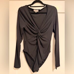 Topshop Black Twist Front Bodysuit Long Sleeve US 10